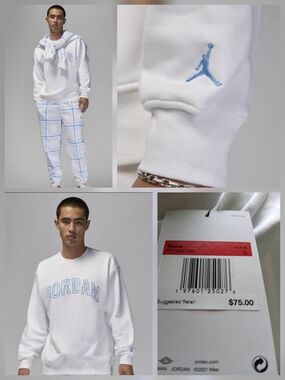 🔥NWT Nike Jordan White Fleece Crewneck Sweatshirt Size Large